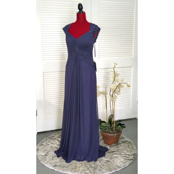 NWT VM Collection 70901 Navy Cap Sleeve Mother of the Bride Gown Size 10 853 - Picture 2 of 12